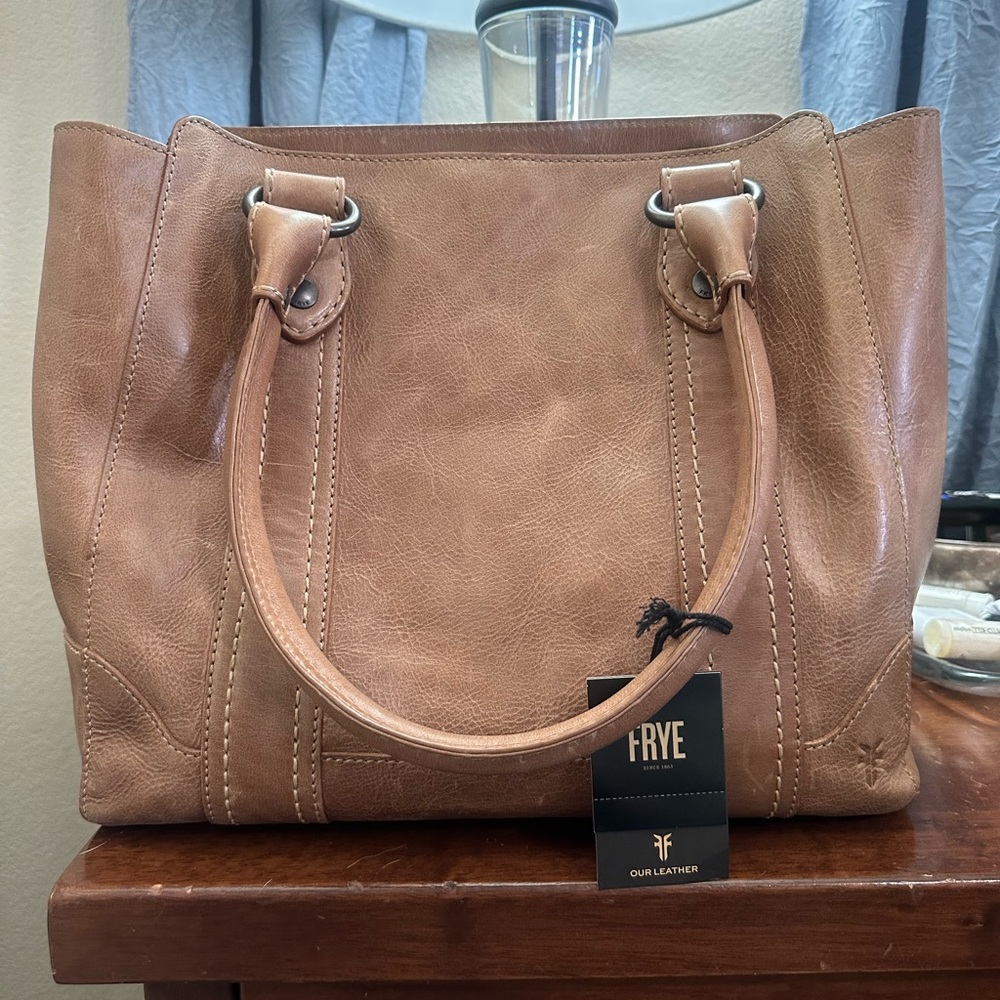 Frye Melissa Distressed Sand Leather Tote Shoulder Bag